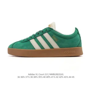 Adidas Vl Court 2.0 Shoes T-Shape Toe White Leather Sneakers