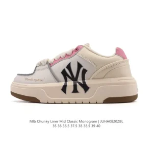 MLB Chunky Liner Mid Retro Street Style Leather Sneakers for Men and Women