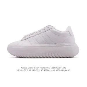 Adidas Grand Court Platform White Leather Sneakers with Thick Sole