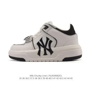 MLB Chunky Liner Mid Retro Street Style Leather Sneakers for Youth