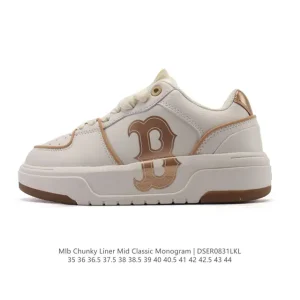 MLB Chunky Liner Mid Retro Street Style White Leather Sneakers
