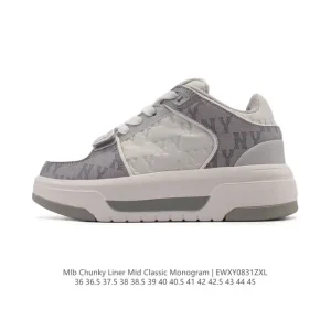 MLB Chunky Liner Mid Retro Street Style Leather Sneakers for Men and Women