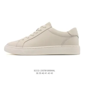 ECCO Men's White Leather Casual Sneakers with Thick Sole