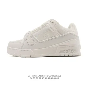 Louis Vuitton Trainer Sneaker Low White Leather Men Women Shoes