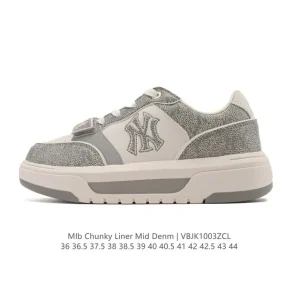 MLB Chunky Liner Mid Retro Street Style Thick Sole Leather Sneakers