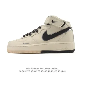 Nike Air Force 1 Mid White Leather Sneakers with Air Cushion