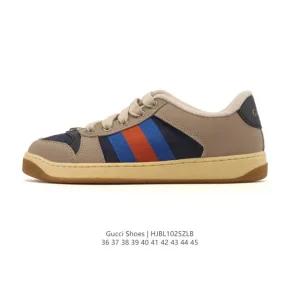 Gucci Screener Old Vintage Leather Sneakers with Thick Sole and GG Detail