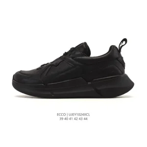 ECCO Men's White Leather Casual Sneakers with Thick Sole