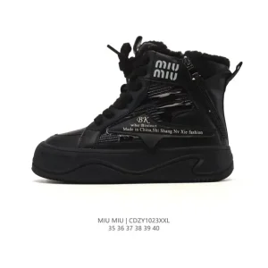 Miu Miu Ss Snow Boot High Top Leather Fur Lined Winter Boots