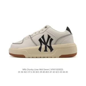 MLB Chunky Liner Mid Retro Streetwear Leather Sneakers for Men and Women