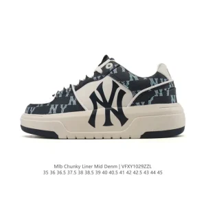 MLB Chunky Liner Mid Retro Streetwear Leather Sneakers for Men and Women