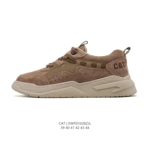 Cat Men's Chunky Sole Outdoor Hiking Shoes Leather Fabric Blend