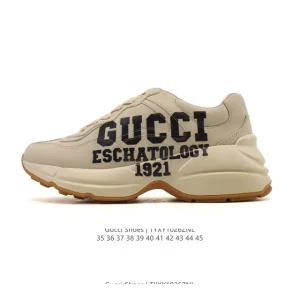 Gucci Rhyton White Leather Platform Sneakers for Men and Women