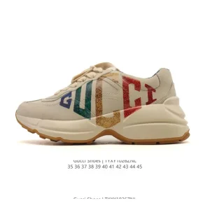 Gucci Rhyton Classic Luxury Leather Platform Sneakers for Men and Women