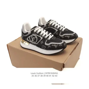 Louis Vuitton Run Away Men and Women Monogram Denim Leather Sneakers