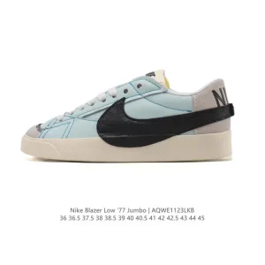 Nike Blazer Low 77 Jumbo Retro Street Basketball Shoes with Oversized Swoosh and Wide Laces