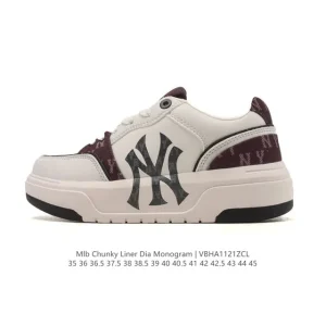 MLB Chunky Liner Mid Retro Streetwear Leather Sneakers for Men and Women