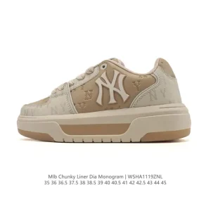 MLB Chunky Liner Mid White Leather High Top Streetwear Sneakers