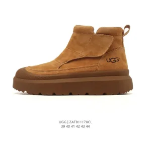 Retro Men's High-Top Platform Boots with Wool Lining and Splicing Design
