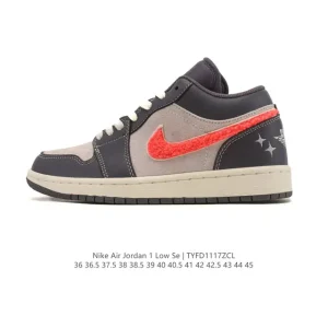 Air Jordan 1 Low Retro Classic Leather Sneakers with Air Cushion