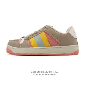 Gucci Screener Old Vintage Leather Sneakers with Thick Sole and GG Detail