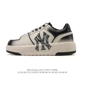 MLB Chunky Liner Mid Retro Streetwear Leather Sneakers for Men and Women