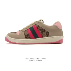 Gucci Screener Old Vintage Leather Sneakers with Thick Sole