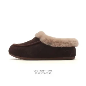 UGG Thick Sole Elevated Cotton Slippers with Big Fur Collar