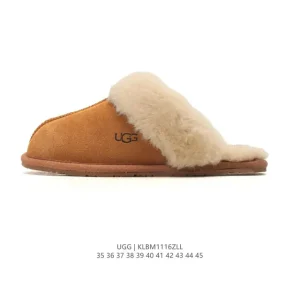 UGG Thick Sole Elevated Cotton Slippers with Big Fur Collar