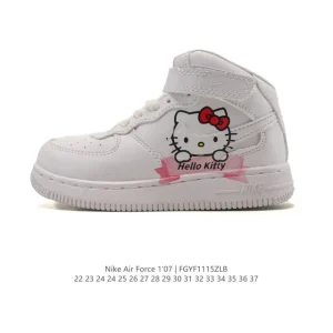 Nike Air Force 1 '07 Mid White Leather Velcro Sneakers for Kids