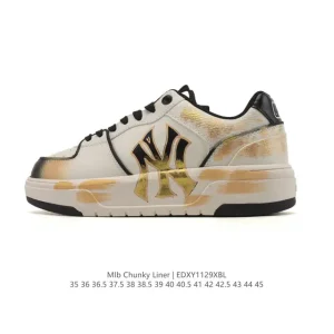 MLB Chunky Liner Mid Retro Streetwear Leather Sneakers for Men and Women