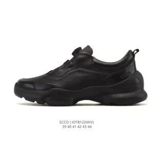 ECCO Men's Leather Outdoor Casual Sneakers Lightweight Breathable Lace-Up Shoes