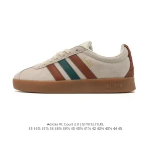 Adidas VL Court 2.0 Shoes T-Shape Toe White Leather Sneakers