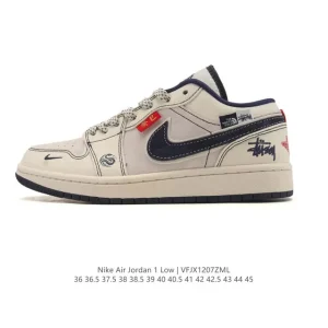 Air Jordan 1 Low Retro Classic Leather Sneakers with Nike Air Cushioning