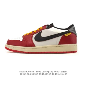 Jordan Air AJ1 Low Retro Basketball Shoes Vintage Style Leather Upper with Air Cushion