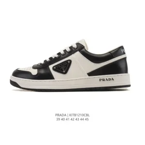 Prada White Runner Men's Leather Sneakers Fashion Casual Shoes