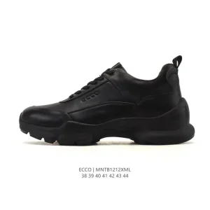 ECCO Men's Leather Outdoor Casual Sneakers Lightweight Breathable Lace-Up Shoes